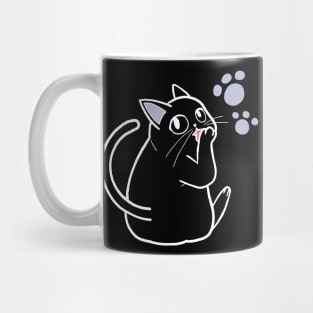 Cute Chubby Cat Licking Paw Drawing Mug